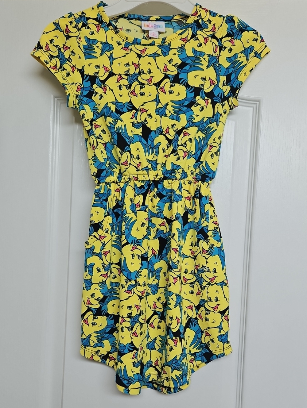 Disney Mermaid Flounder Fish Girls Dress Short Sleeve Size 6 Pockets Adorable